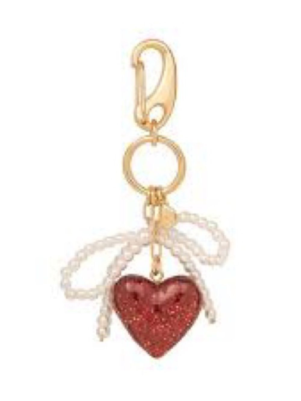 New Bag Charm Lauren Conrad Gold Keychain Charm with Red Glitter Heart Pearl Bow